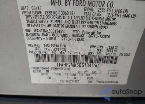 2016 Ford Police Interceptor из США, поврежденный, VIN 1FAHP2MK5GG134550